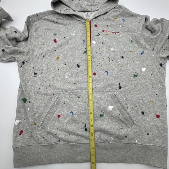 Champion XL Authentic Athleticwear Quarter Zip Paint Splatter Grey Hoodie EUC - Picture 5 of 9